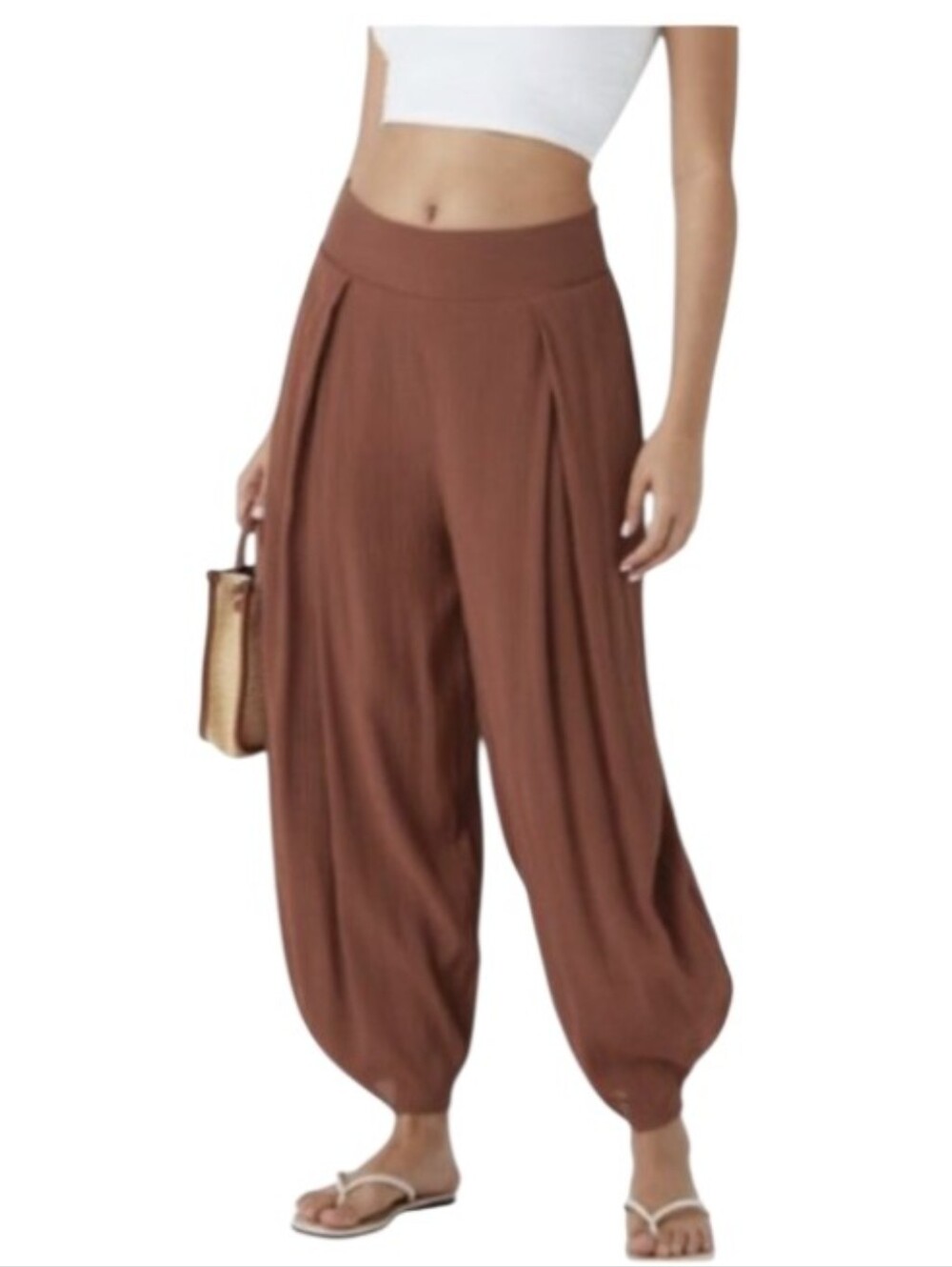 HALARA L Rust Red Brown Barrel Cropped Harem Pants Flowy Culottes